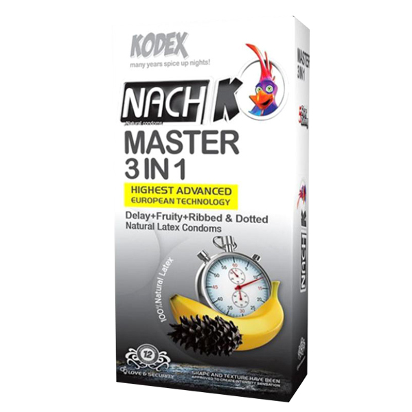 کاندوم تاخیری مدل Nachkodex Master 3 In 1 بسته 12 عددی