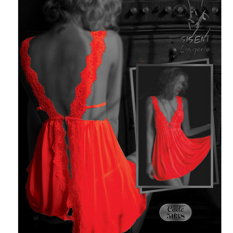 لباس خواب فانتزی زنانه مدل شت باز کد 5038 قرمز